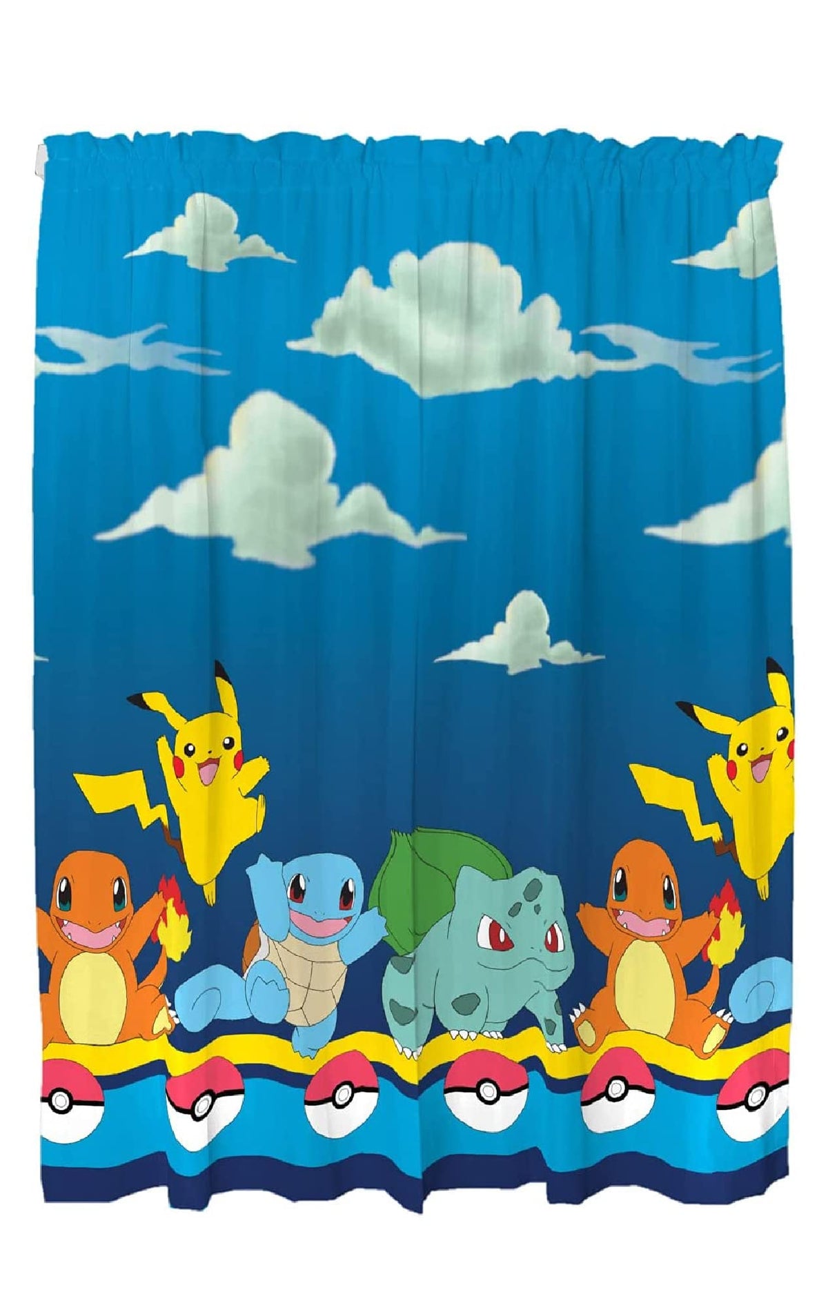 Franco Pokémon Gamer curtains on a blue sky panel enhance room theme and natural light.