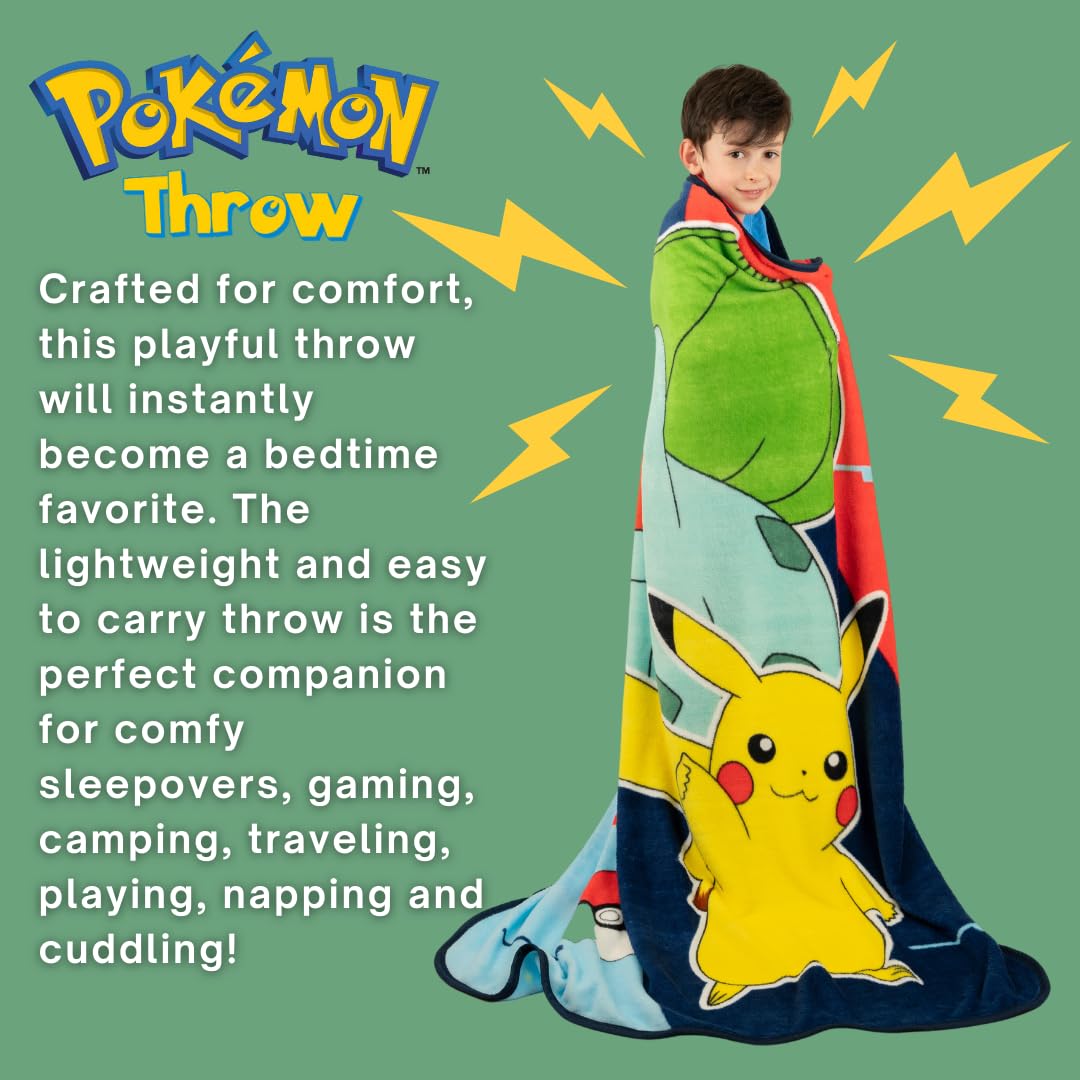 Franco Pokemon Pikachu-Bulbasaur throw art detail showcases bold character art for playroom decor