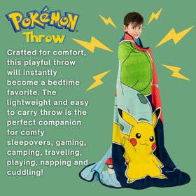 Franco Pokemon Pikachu-Bulbasaur throw art detail showcases bold character art for playroom decor