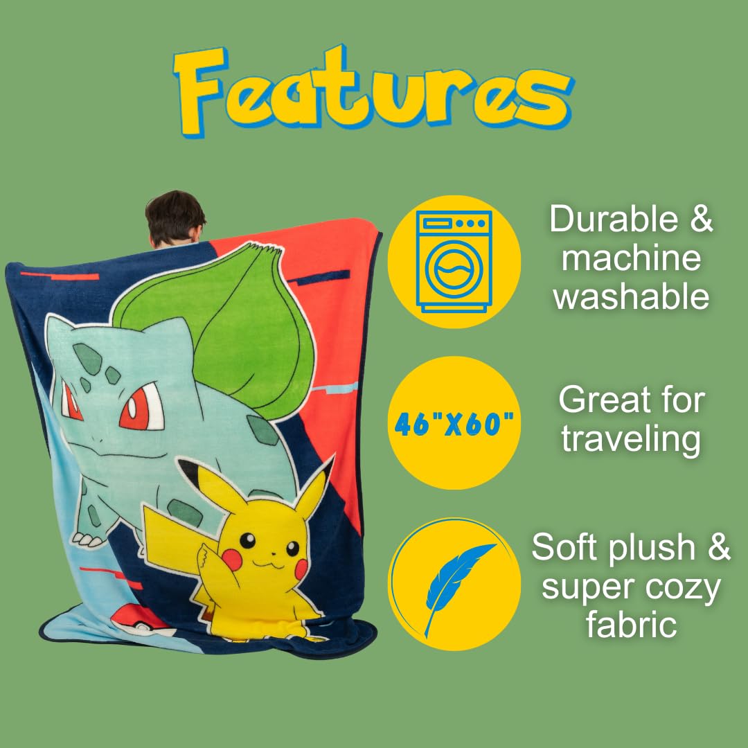 Franco Pokemon Pikachu-Bulbasaur throw travel-friendly for campouts and trips