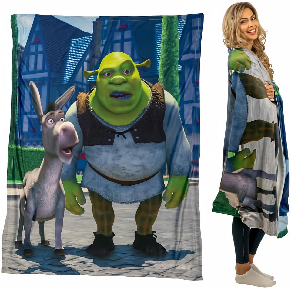 Franco Shrek Donkey Throw 46x60 front view provides cozy warmth for sofa lounging