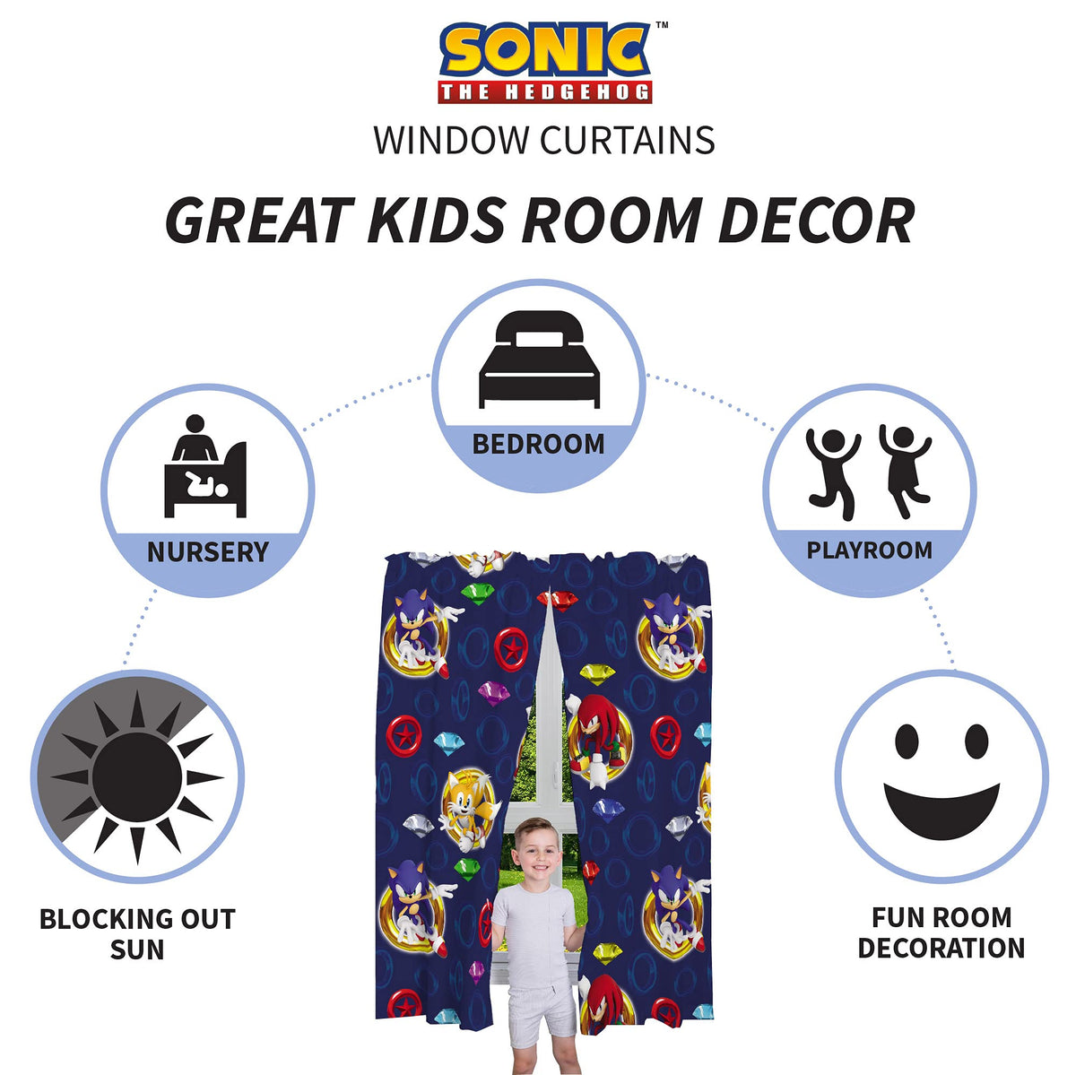 Franco Sonic hedgehog design highlights Tails and Knuckles for dynamic playroom vibes.