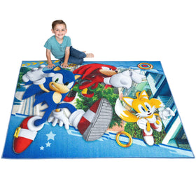 Franco Sonic Hedgehog design rug featuring bold characters for kids' rooms.