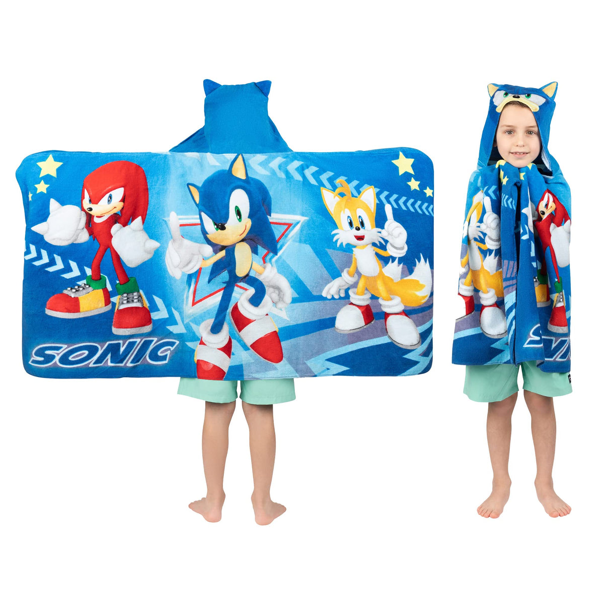 Franco Sonic hooded towel wrap front view; quick-drying after pool time.