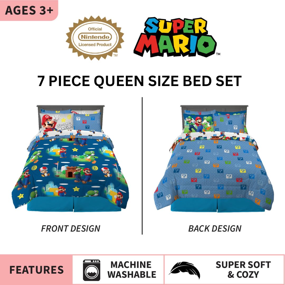 Franco Super Mario bedding dark blue side features characters for cozy bedtime stories