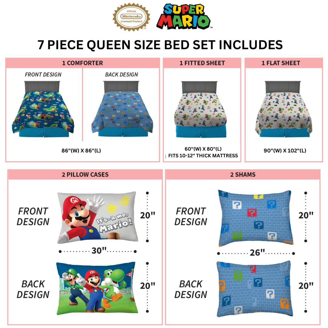 Franco Super Mario bedding with question block print adds playful variety for sleepovers