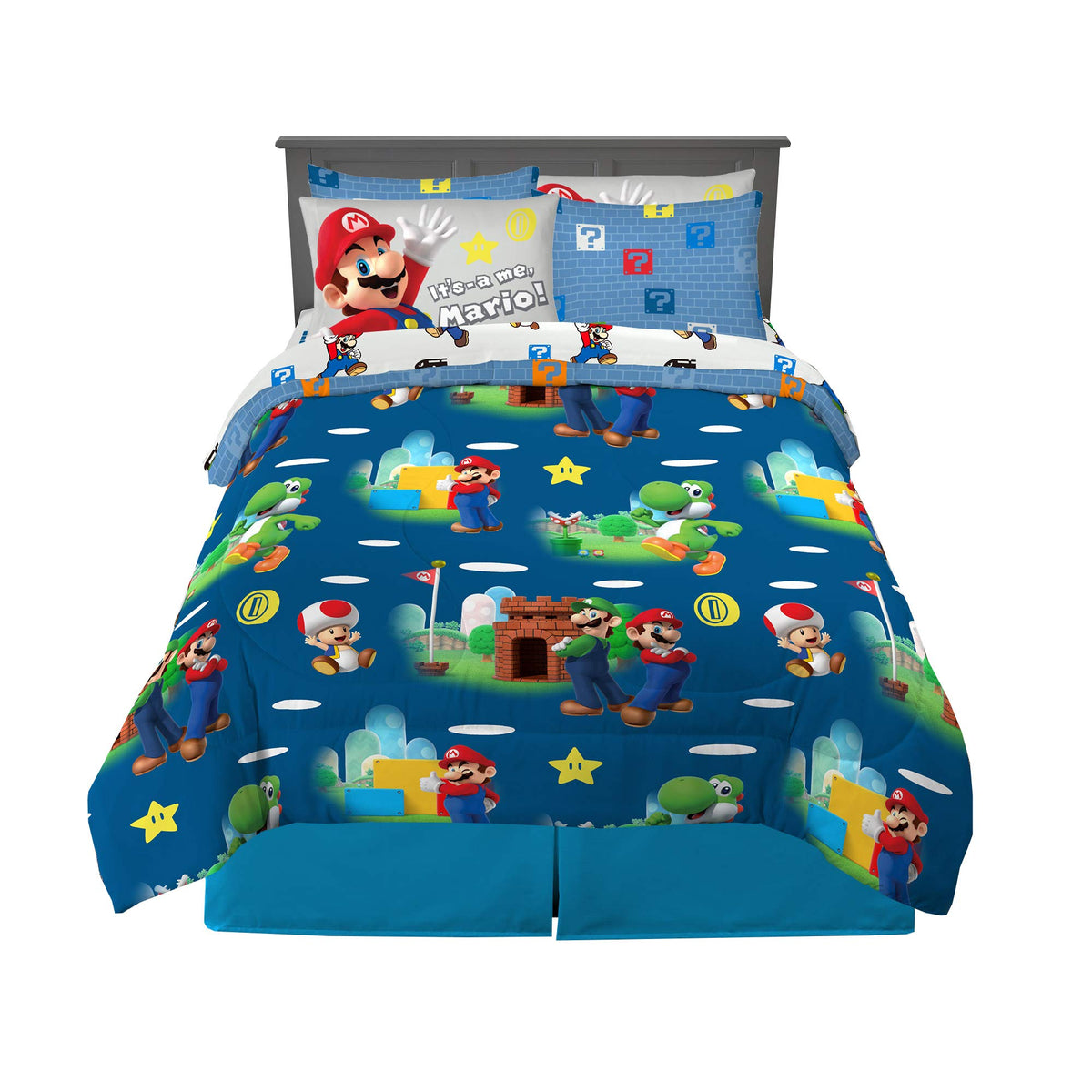 Franco Super Mario bedding reversible comforter with characters for versatile playroom vibes