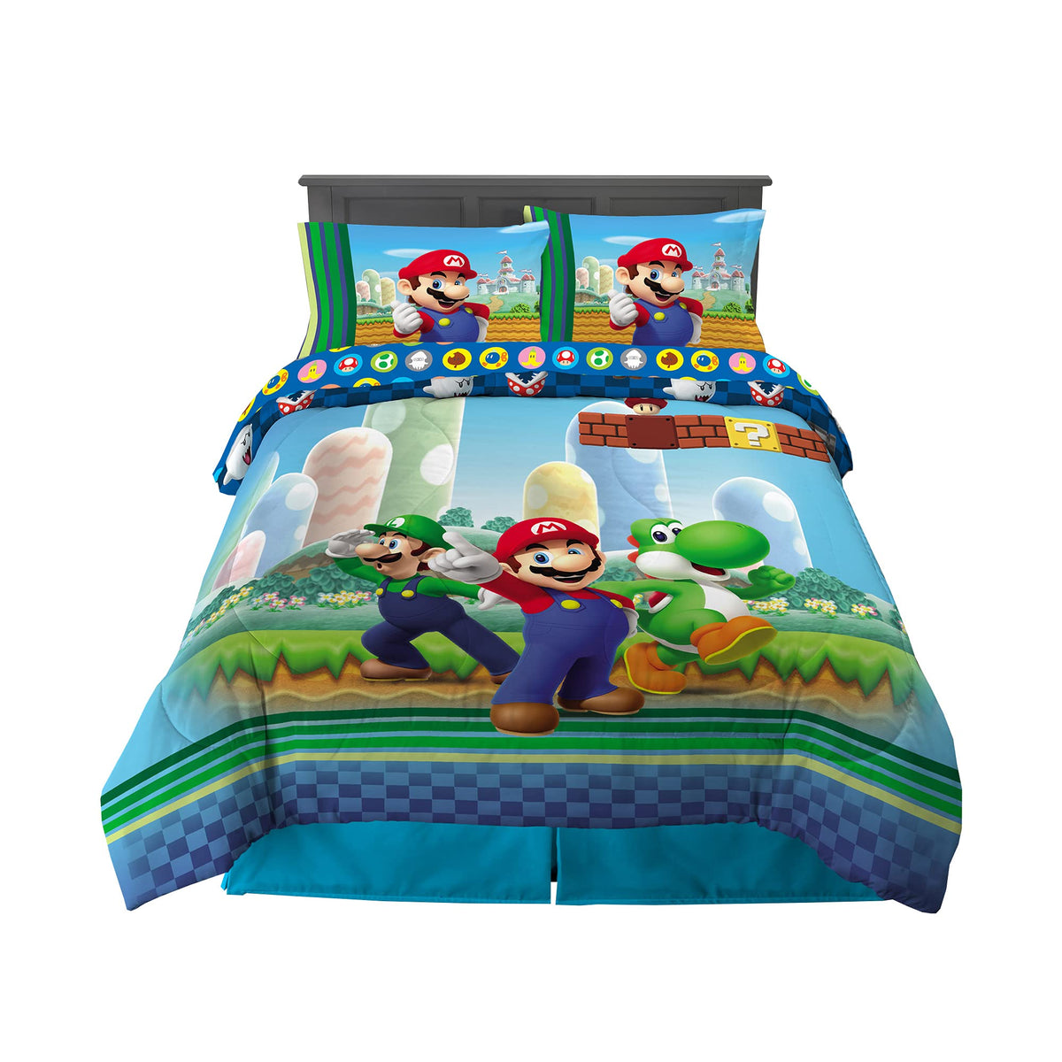 Franco Super Mario reversible comforter with blue design for vibrant play area