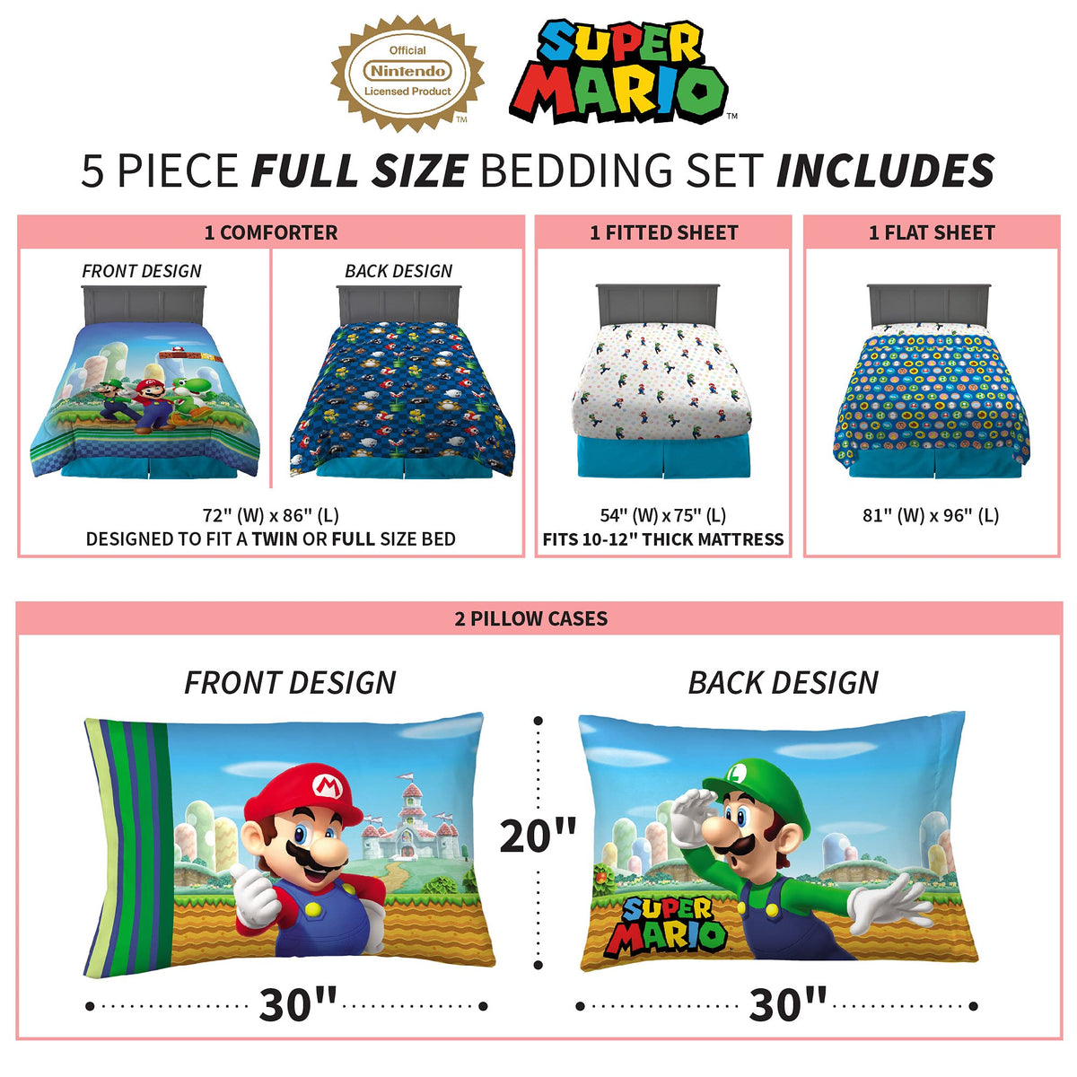 Franco Super Mario fitted sheet with deep pockets fits standard mattresses