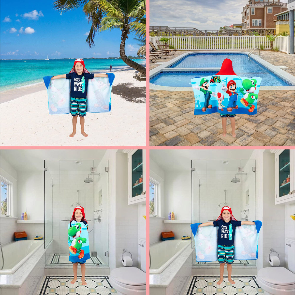 Franco Super Mario towel at beach day offers quick-drying comfort.