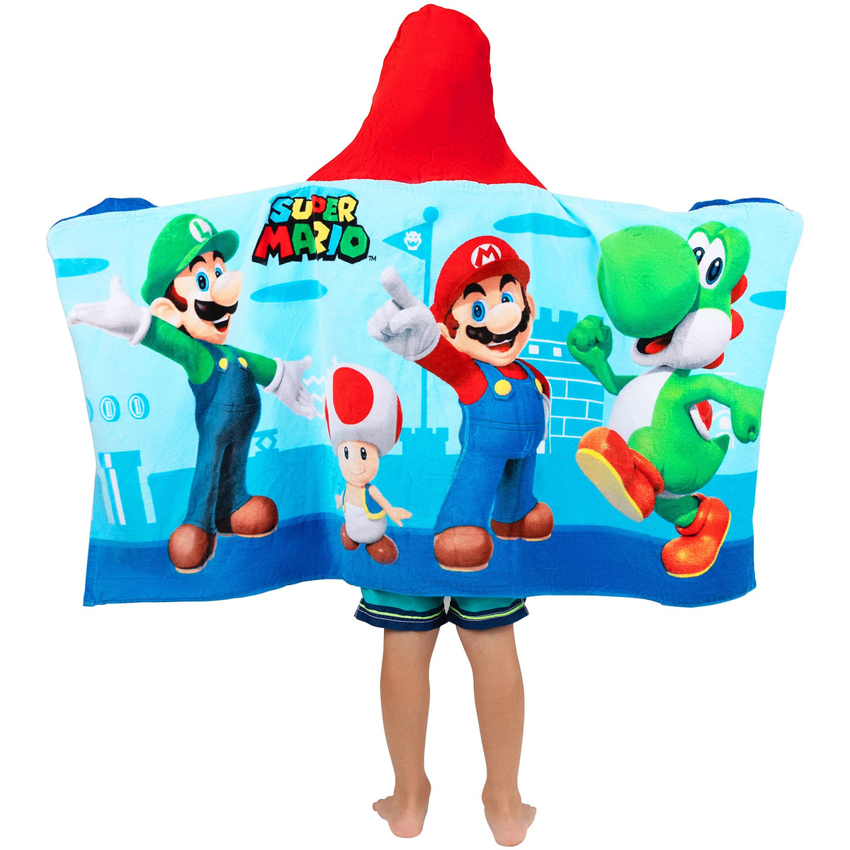 Franco Super Mario hooded towel wrap with Luigi and Yoshi warmth.