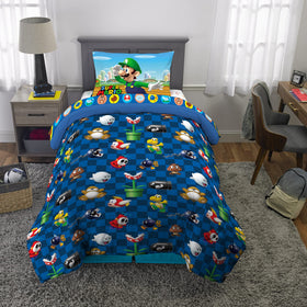 Franco Super Mario character design bedding highlights Mario, Luigi, and Yoshi for themed rooms.