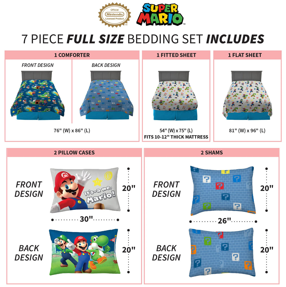Franco fitted sheet with Mario and friends for secure fit and kid-friendly lounging