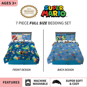 Franco Super Mario full-size sheets with vibrant prints for easy cleanup and color play
