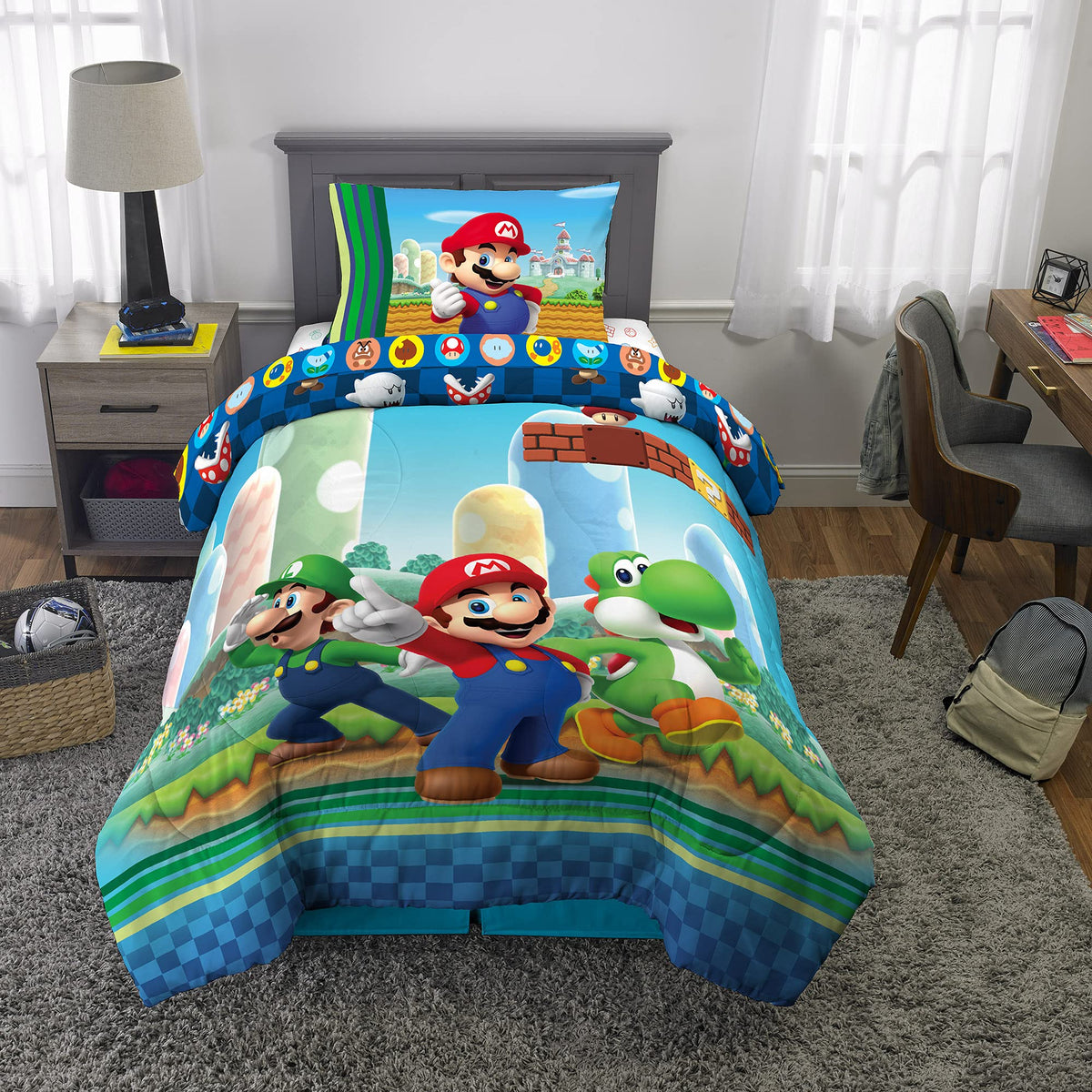 Franco Super Mario pillow case showcases iconic characters to inspire bedtime stories.