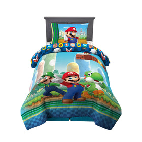 Franco Super Mario reversible comforter offers two vibrant looks for bedtime versatility.