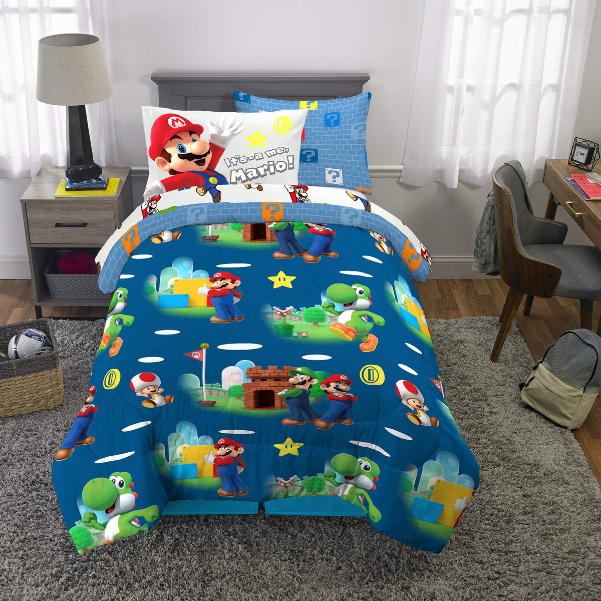 Franco Super Mario microfiber bedding close-up highlights soft, durable texture.