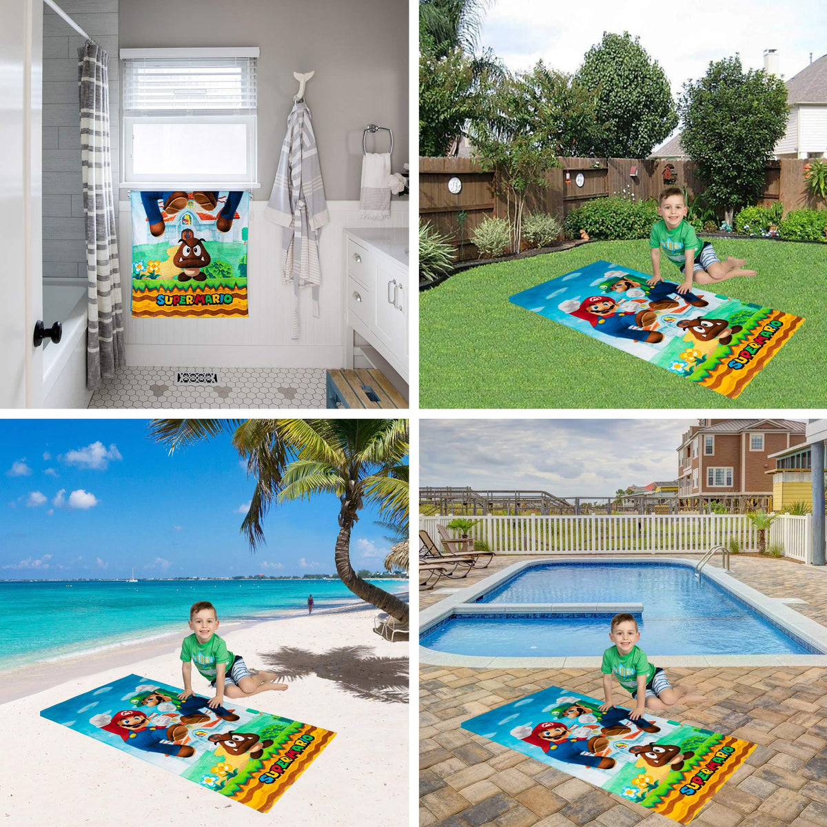 Franco towel laid flat showing 58 by 28 inch size for kids.