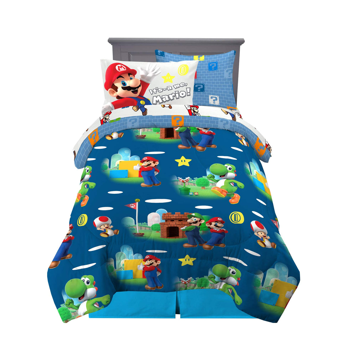 Franco Super Mario twin reversible comforter for versatile, playful room styling.