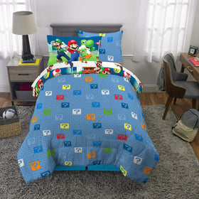 Franco Super Mario twin bedding displayed in a kid's room setup.