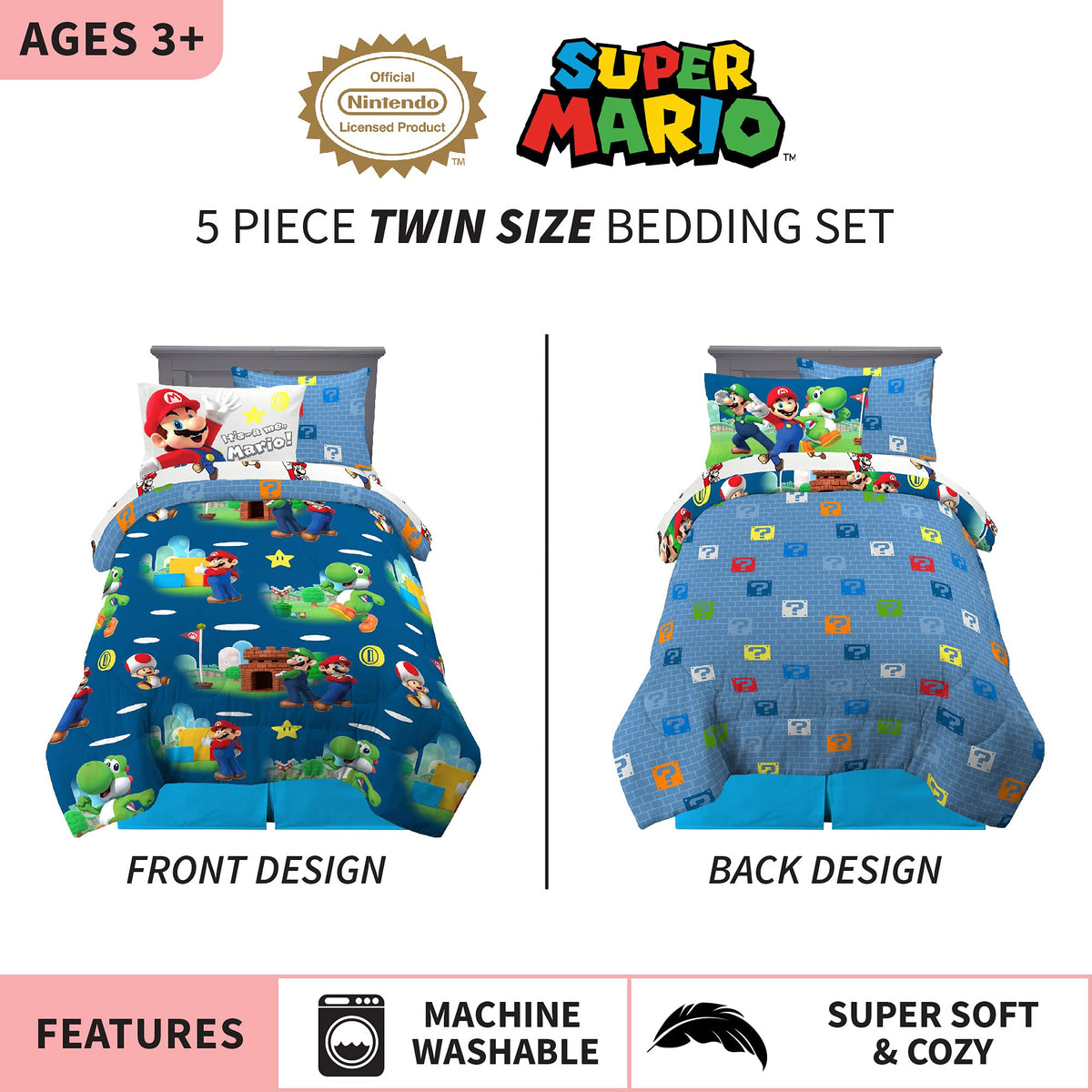 Franco Super Mario twin sheets with vibrant character prints for cohesive décor.