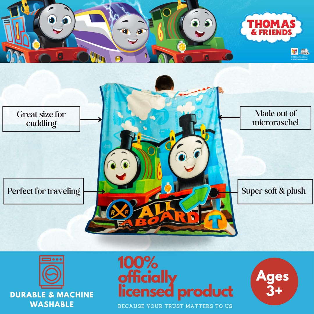 Franco Thomas and Friends throw features vibrant art of Thomas and Percy for playful decor.