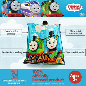 Franco Thomas and Friends throw features vibrant art of Thomas and Percy for playful decor.