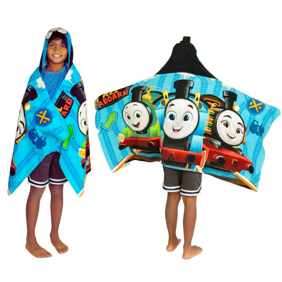 Franco Thomas and Friends hooded towel wrap in soft cotton terry for quick drying.