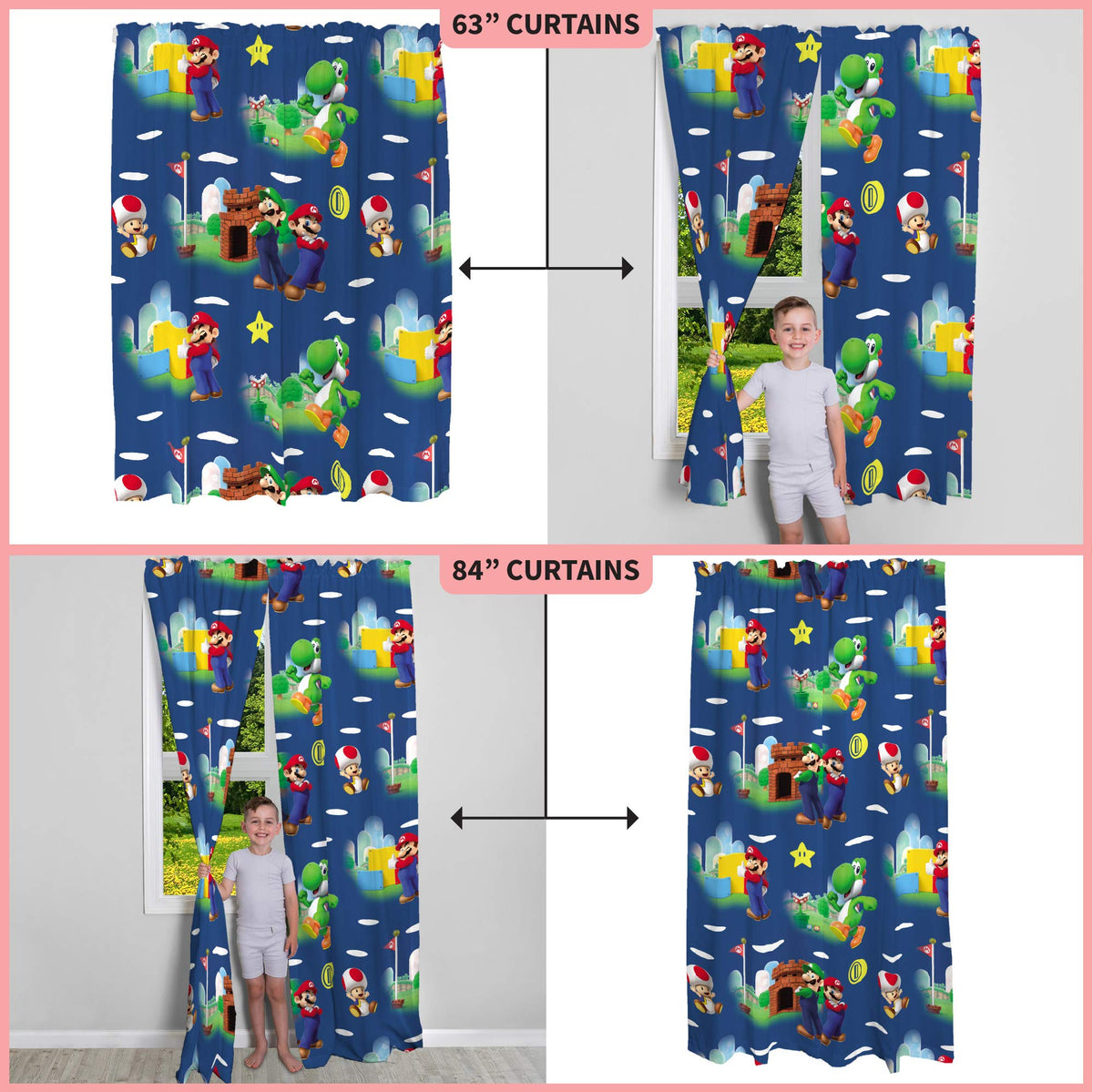 Franco 82-inch wide two-panel set fits standard windows for kid spaces.