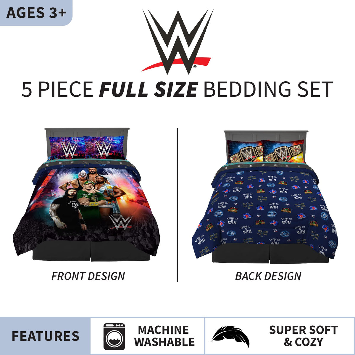 Franco WWE On The Canvas fitted sheet in vibrant colors with durable microfiber