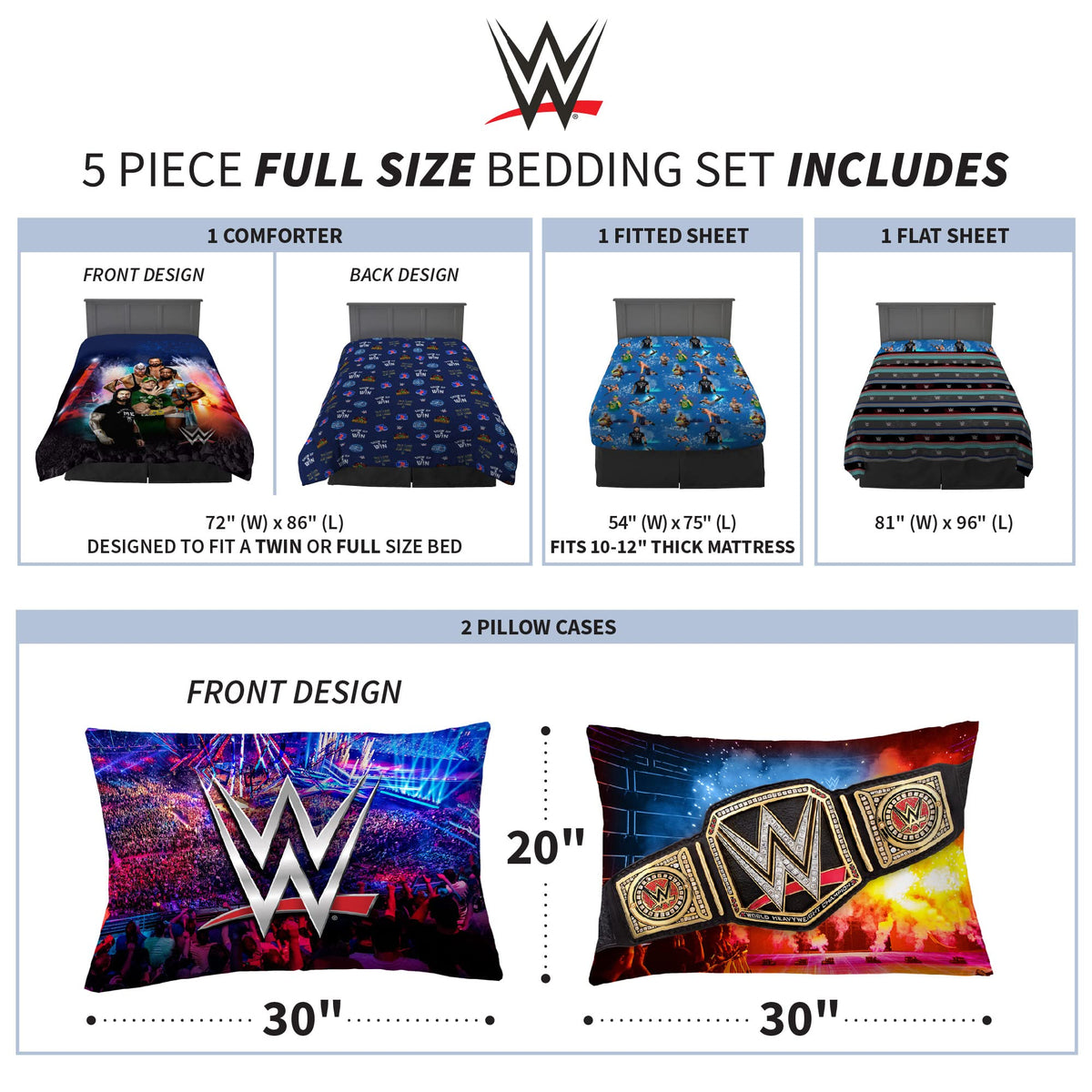Franco WWE On The Canvas flat sheet with coordinating print for cohesive kid spaces