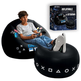 FranFusion inflatable gaming chair with cup holder for easy drinks during gaming.