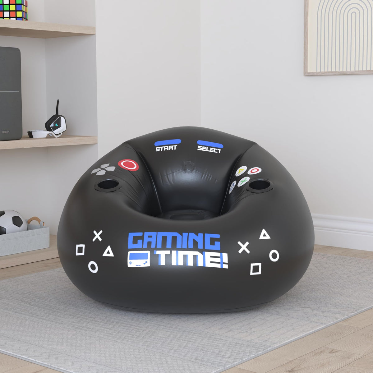 FranFusion inflatable gaming chair side pocket for quick storage within reach