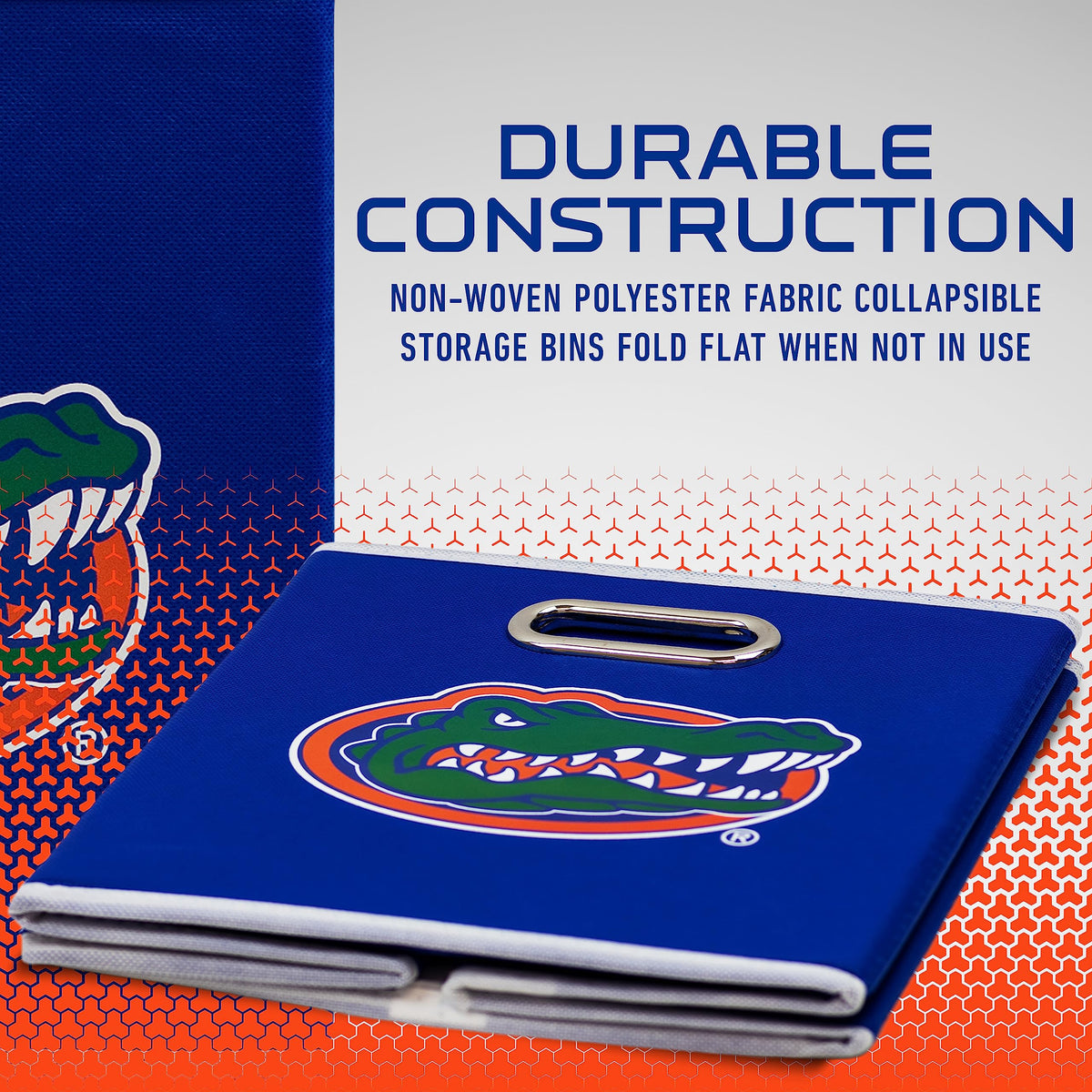 Durable polyester fabric bin ideal for dorm rooms, offices and living spaces.