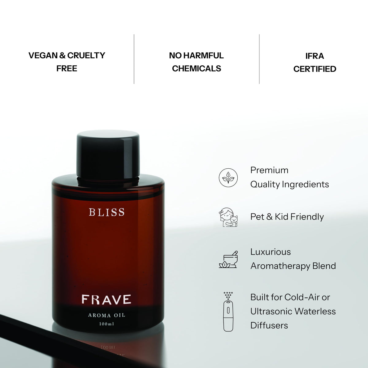 Frave Bliss diffuser setup showing compatibility with waterless diffusers.