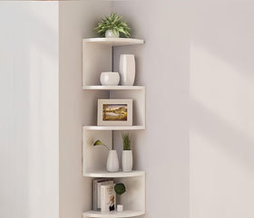 FRAWENLECO no-drill corner shelf with adhesive hooks for damage-free mounting.