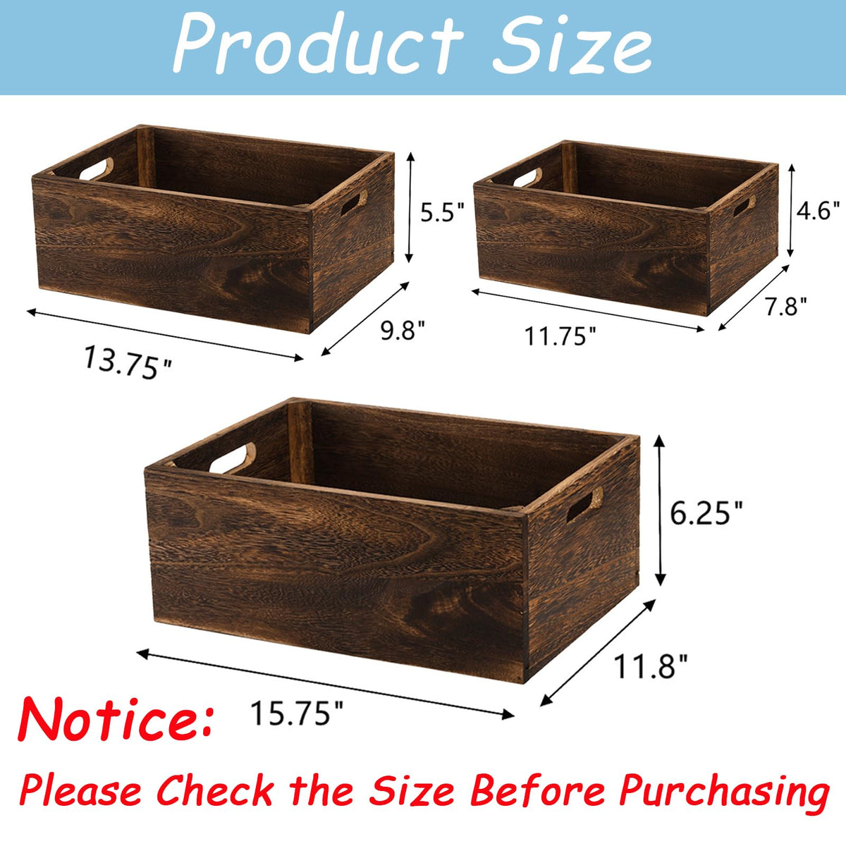 Frcctre wood nesting crates medium side view sturdy yet light for shelves