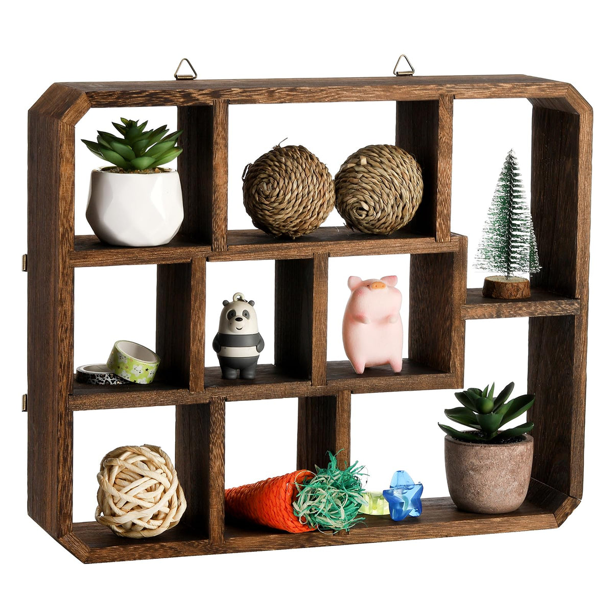 Frcctre rustic shadow box nine-compartments shelf for versatile wall display
