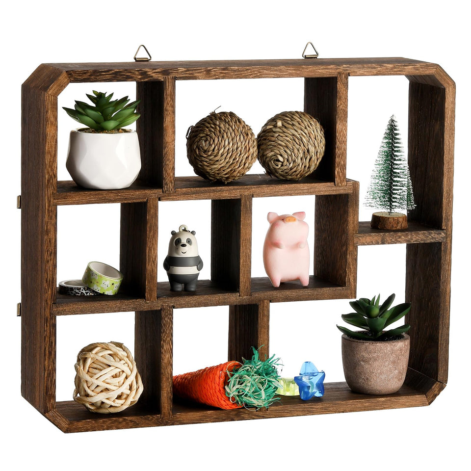 Frcctre rustic shadow box nine-compartments shelf for versatile wall display
