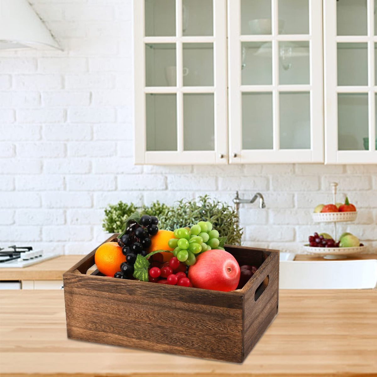 Frcctre wood crate storage in kitchen for utensils and pantry items