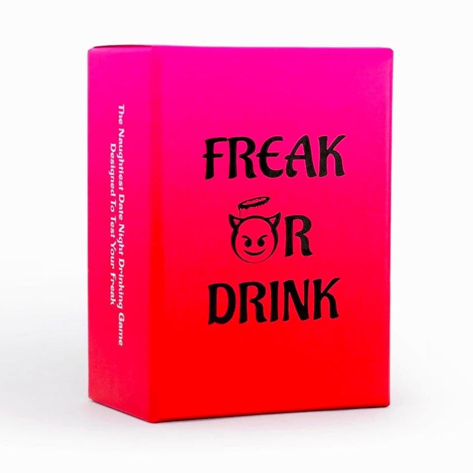 Freak Or Drink cards spread on table for playful connection during a date night.