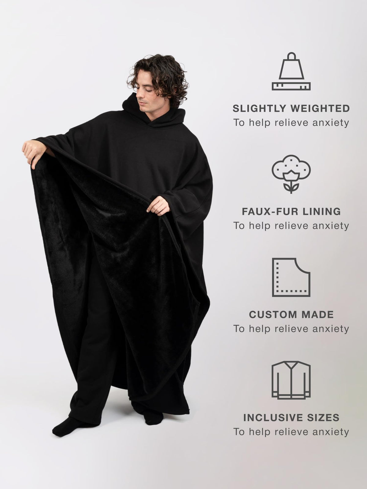 FREE THE SHEEP Eden Hoodie obsidian color on model showcases oversized comfort fit.