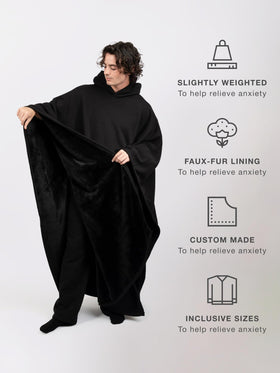 FREE THE SHEEP Eden Hoodie obsidian color on model showcases oversized comfort fit.