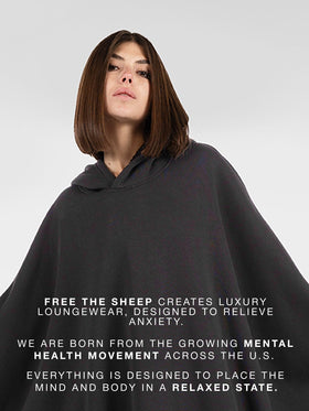 Free The Sheep Eden Hoodie oversized fit demonstrates universal sizing and ease.
