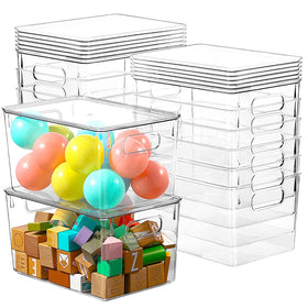 Freebat 12-pack clear storage bin with lid, see-through design for quick content identification.