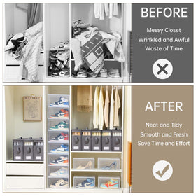 Freebat bedding organizer sized 16x12x6 inches in a closet.