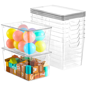 Freebat 6-pack clear storage bins with lids for quick item identification.