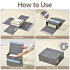 Freebat closet organization solution keeps bedding neatly arranged.