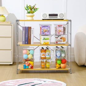 Freebat clear acrylic bin with lid keeps contents visible and protected.
