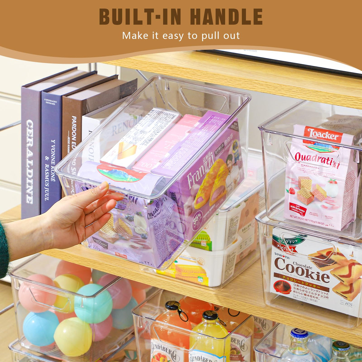 Freebat clear storage containers ideal for kitchen and pantry organization.